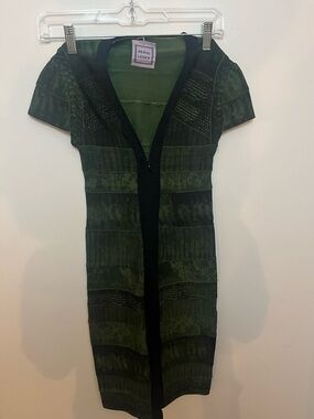 Herve Leger Olive Green and Black Bandage Dress